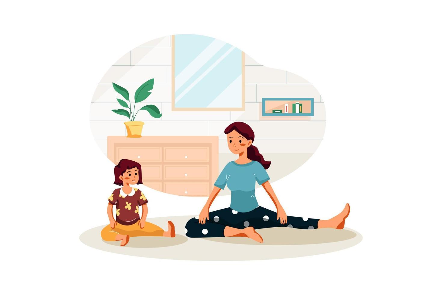 madre y su niña haciendo yoga vector