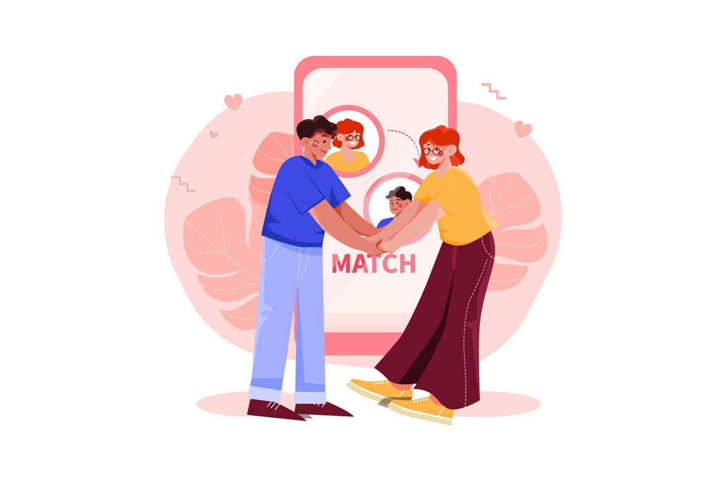 Couple finding a perfect match on online dating app vector