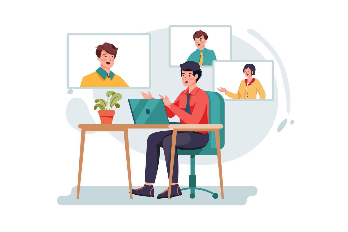 Businessman attending video call. vector