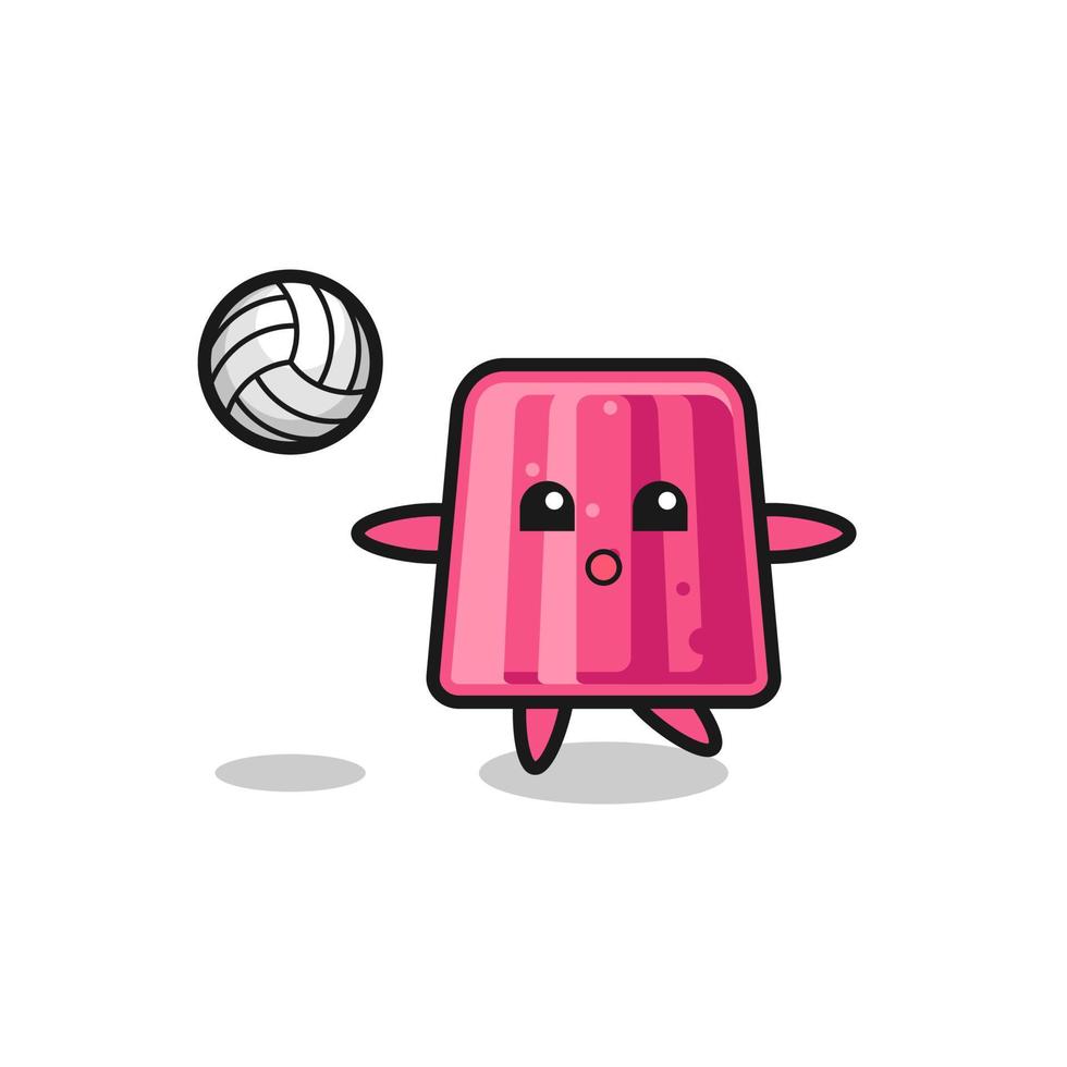 personaje de dibujos animados de gelatina está jugando voleibol vector