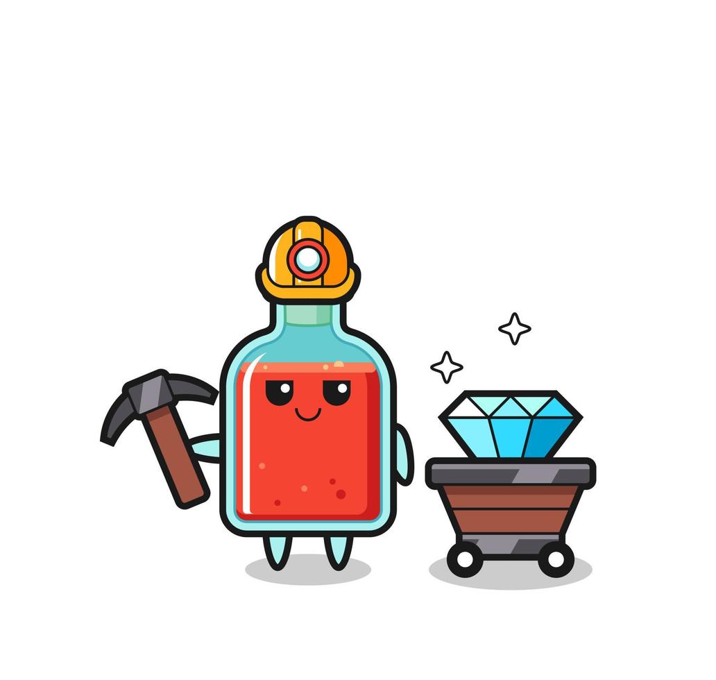 Character Illustration of square poison bottle as a miner vector