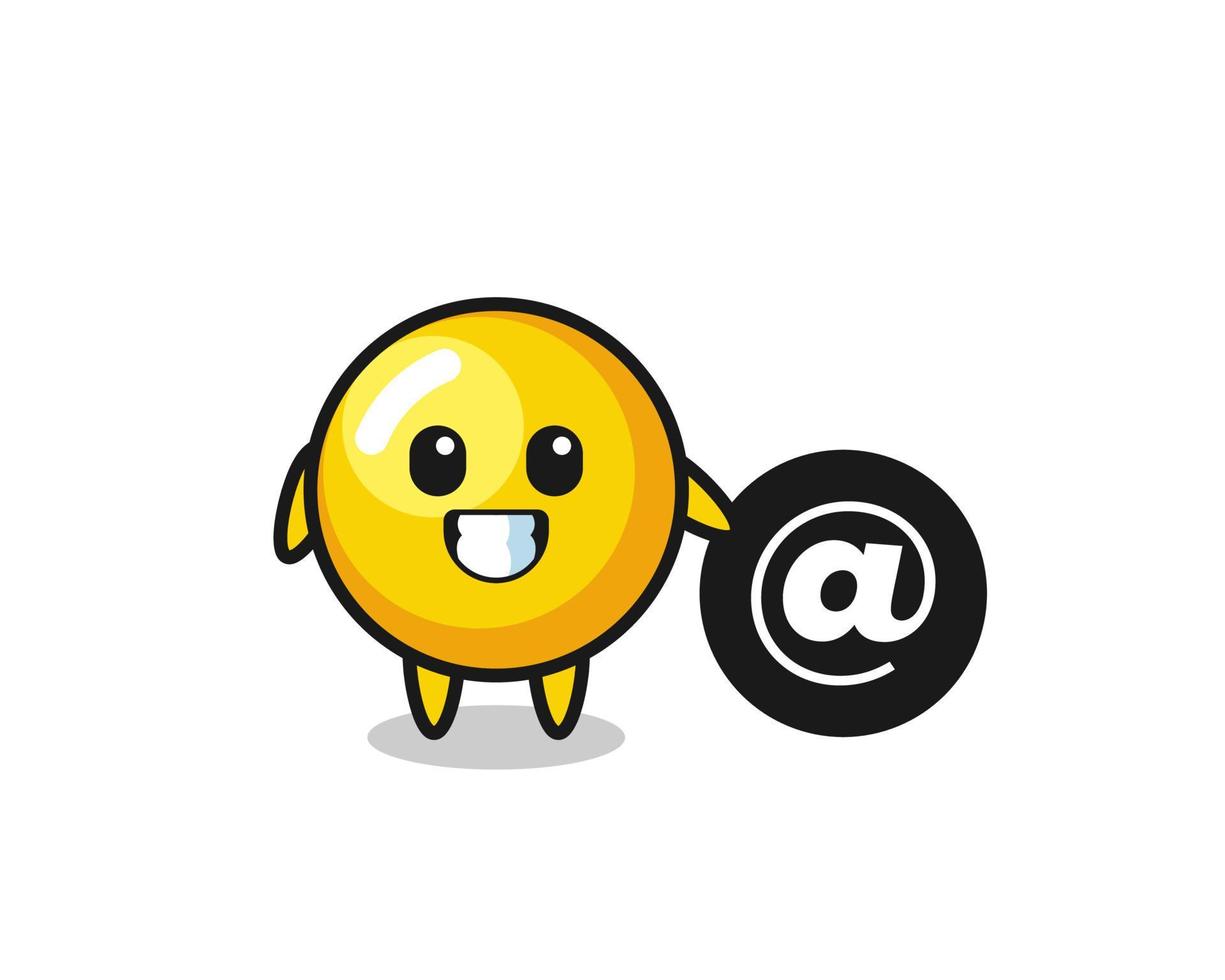 Cartoon Illustration of egg yolk standing beside the At symbol vector
