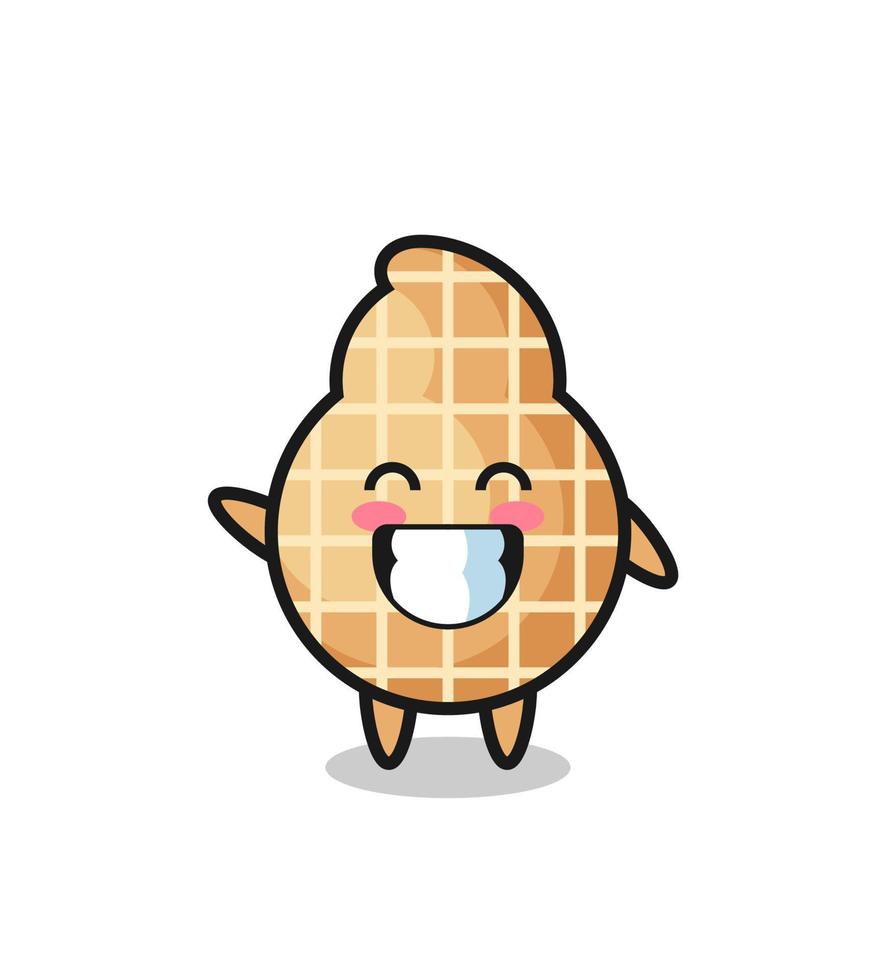 peanut cartoon character doing wave hand gesture vector