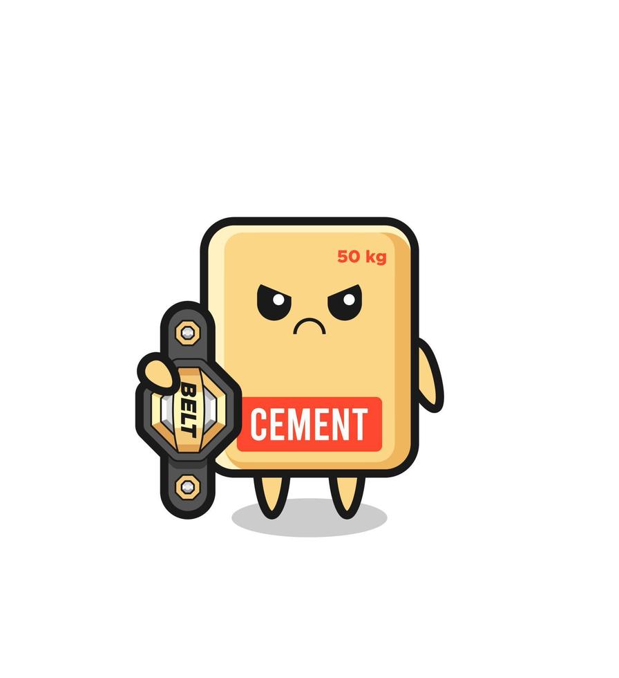 cement sack mascot character as a MMA fighter with the champion belt vector