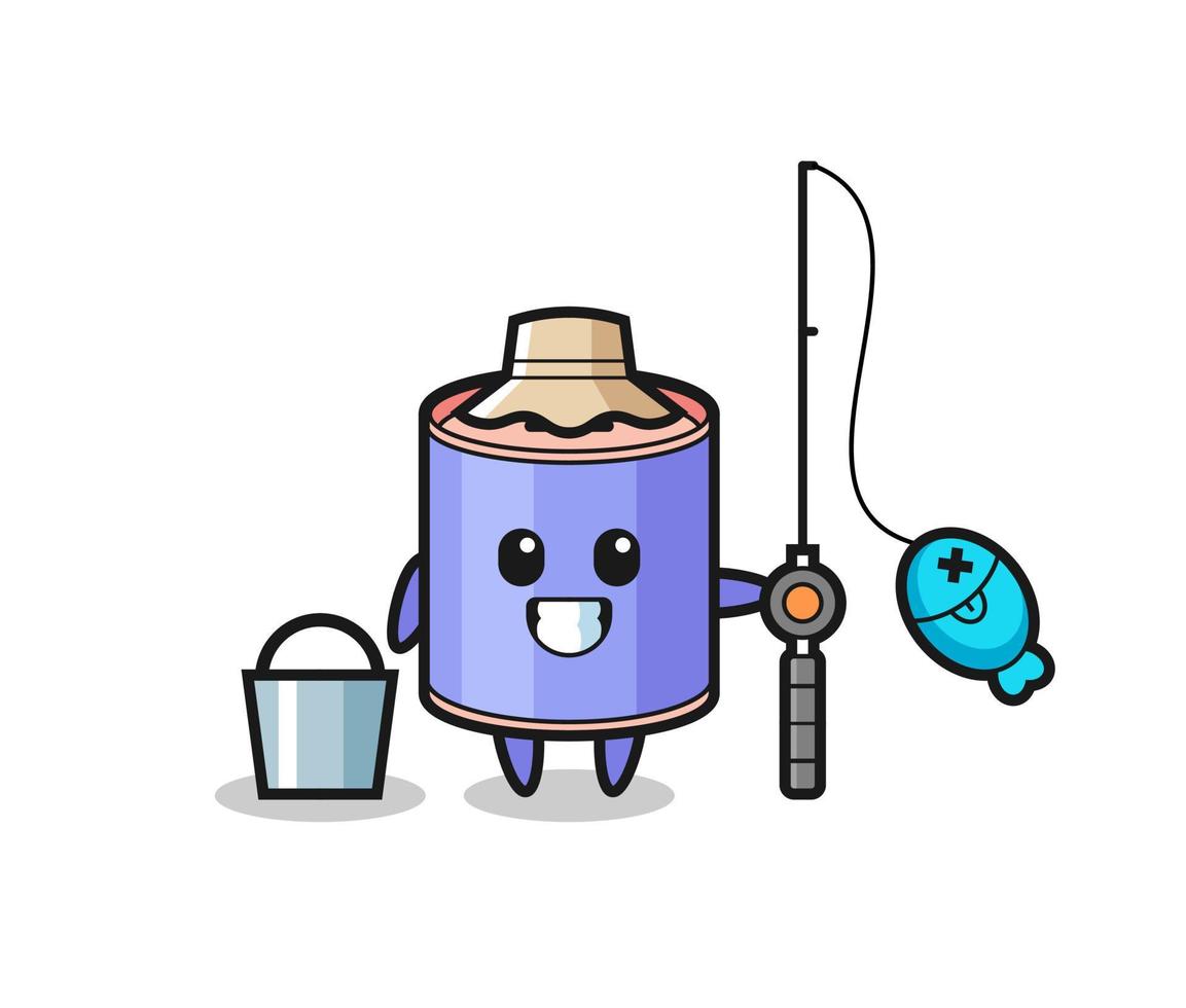 Mascot character of cylinder piggy bank as a fisherman vector