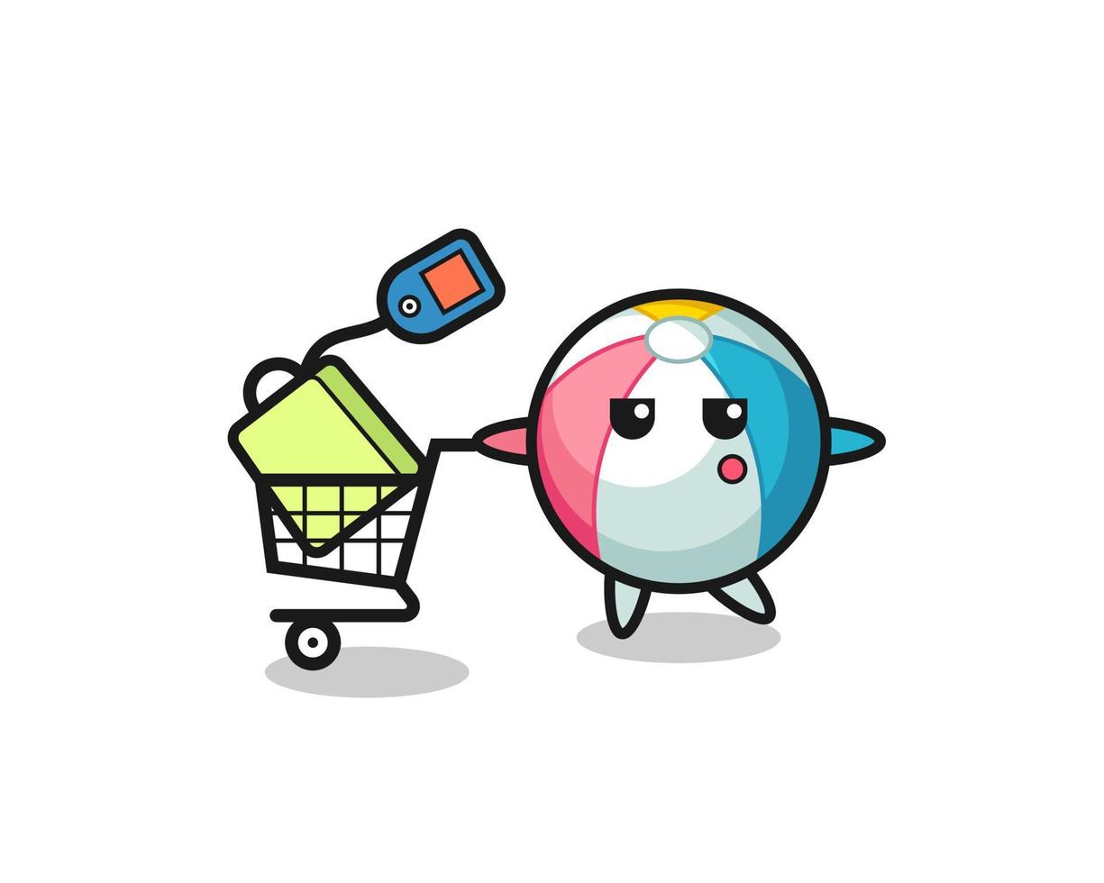 beach ball illustration cartoon with a shopping cart vector