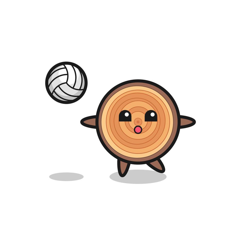 caricatura de personaje de grano de madera está jugando voleibol vector