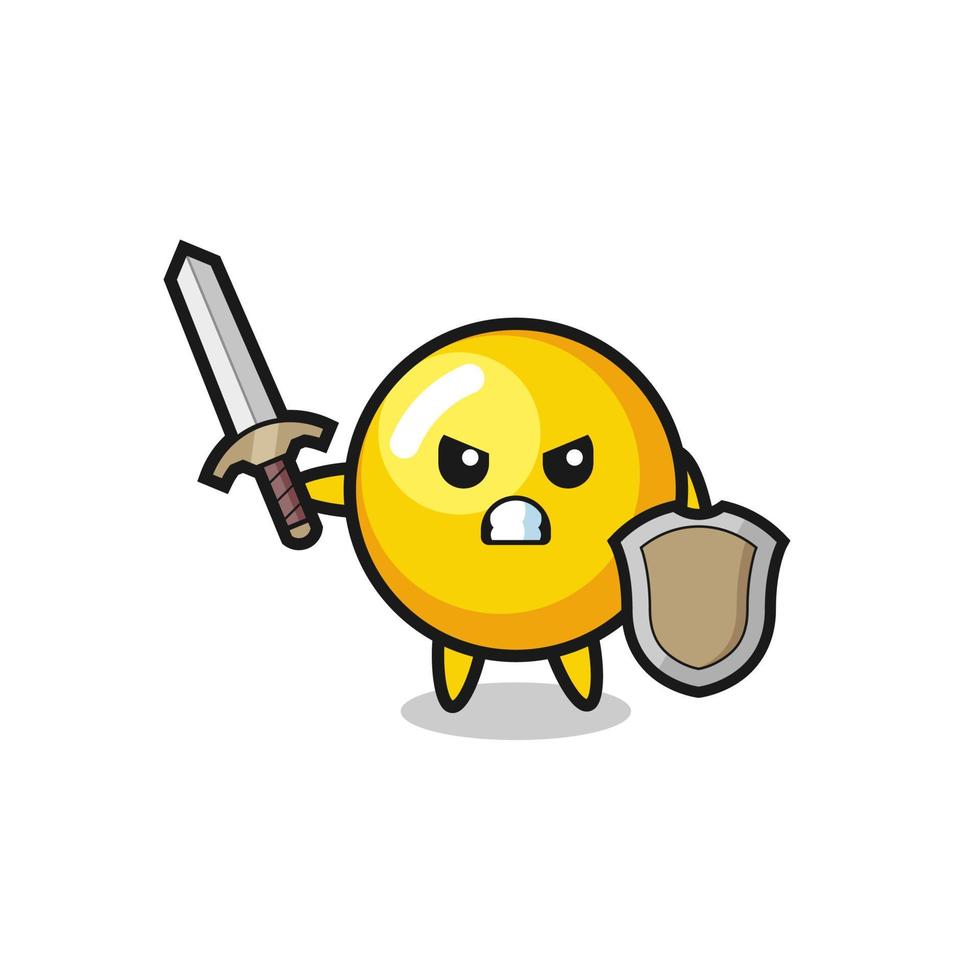 cute egg yolk soldier fighting with sword and shield vector