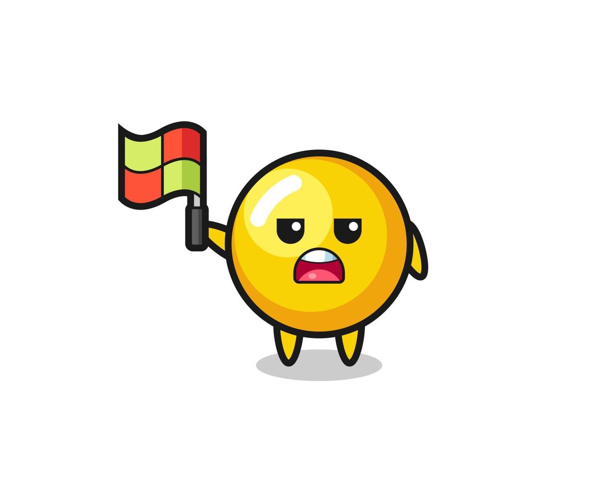 egg yolk character as line judge putting the flag up vector