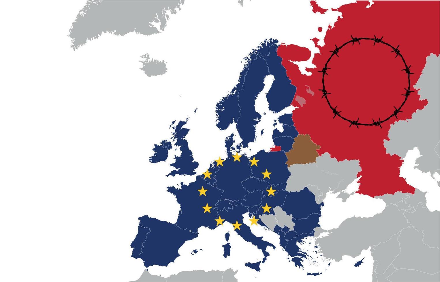 Map of Europe with Belarus and Russia, Concept of political relations. Belarus in the form of shit between countries. Vector illustration