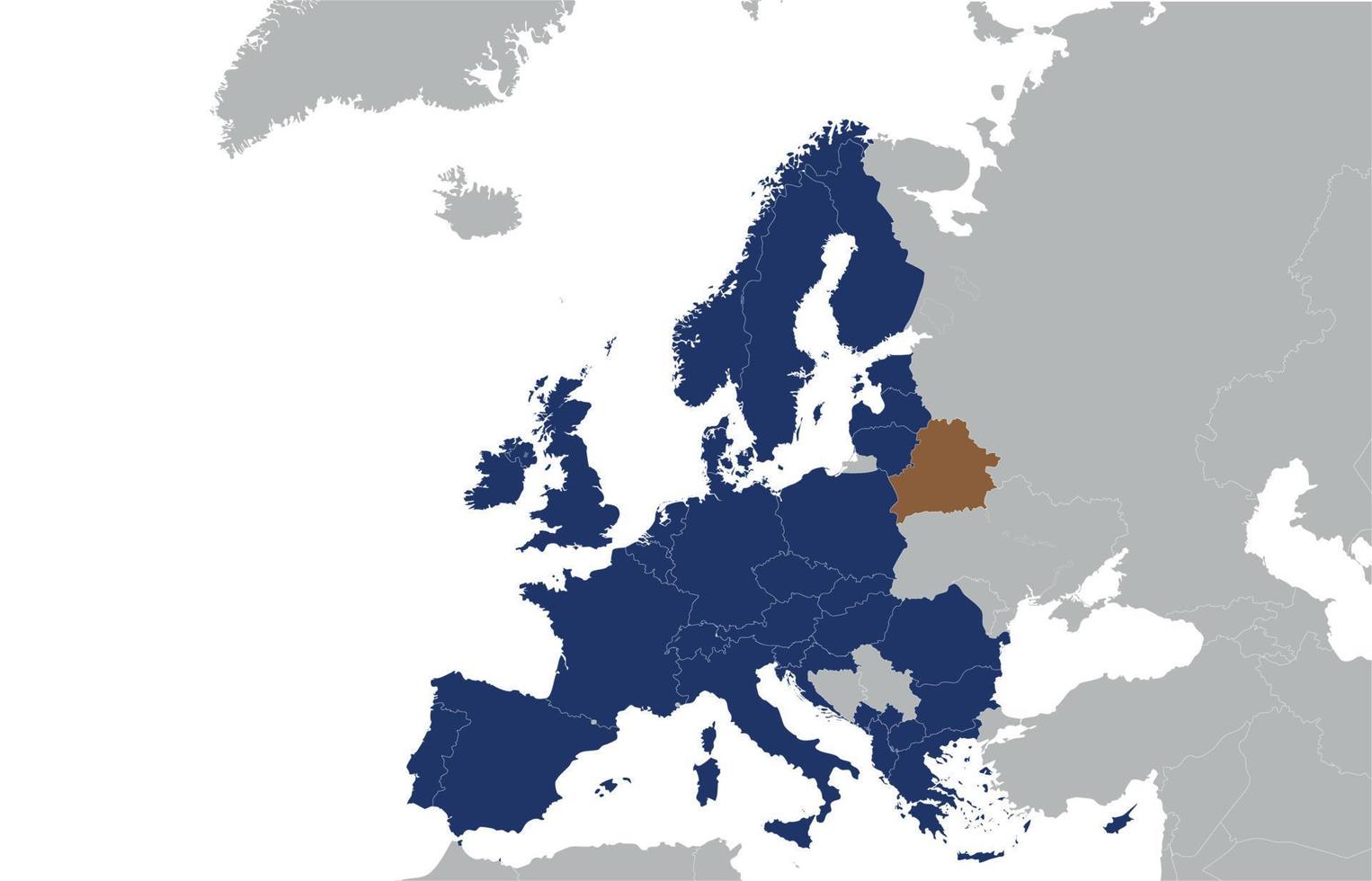 mapa de europa con bielorrusia en forma de mancha marrón y rusia, el concepto de relaciones políticas. Bielorrusia en forma de mierda entre países. ilustración vectorial vector