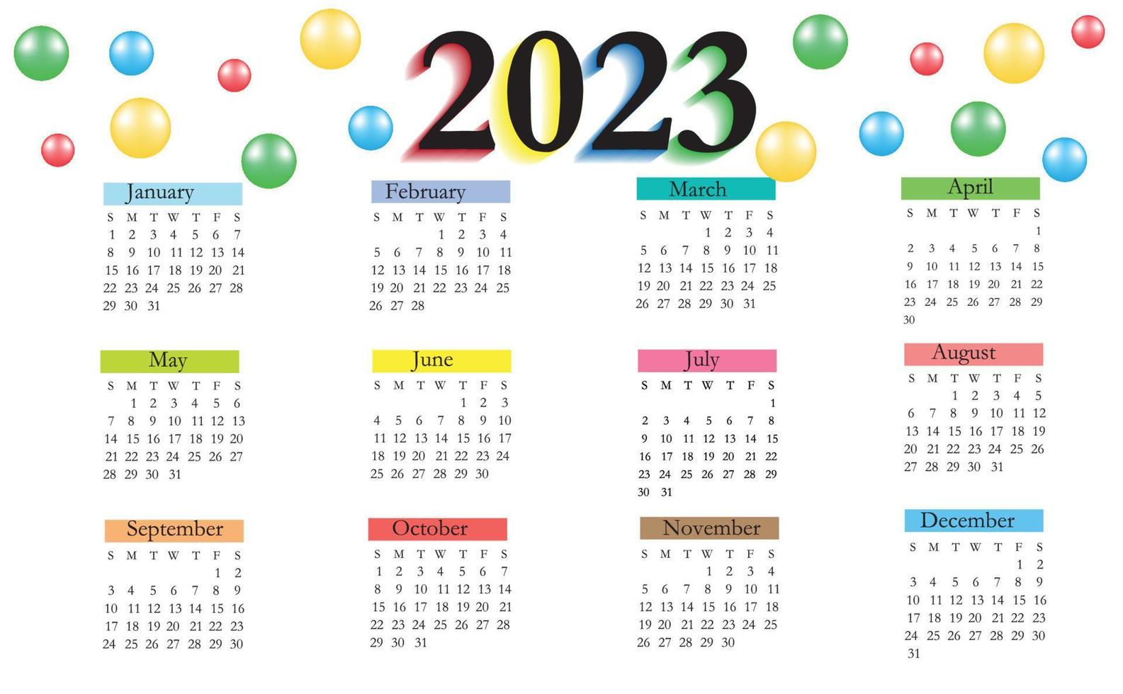 2023, calendario del año con meses, semanas, días, fines de semana y