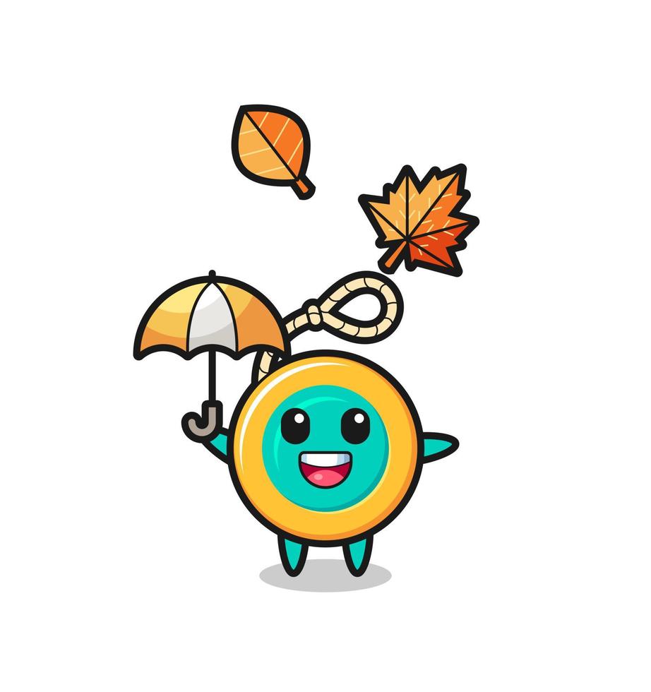 cartoon of the cute yoyo holding an umbrella in autumn vector