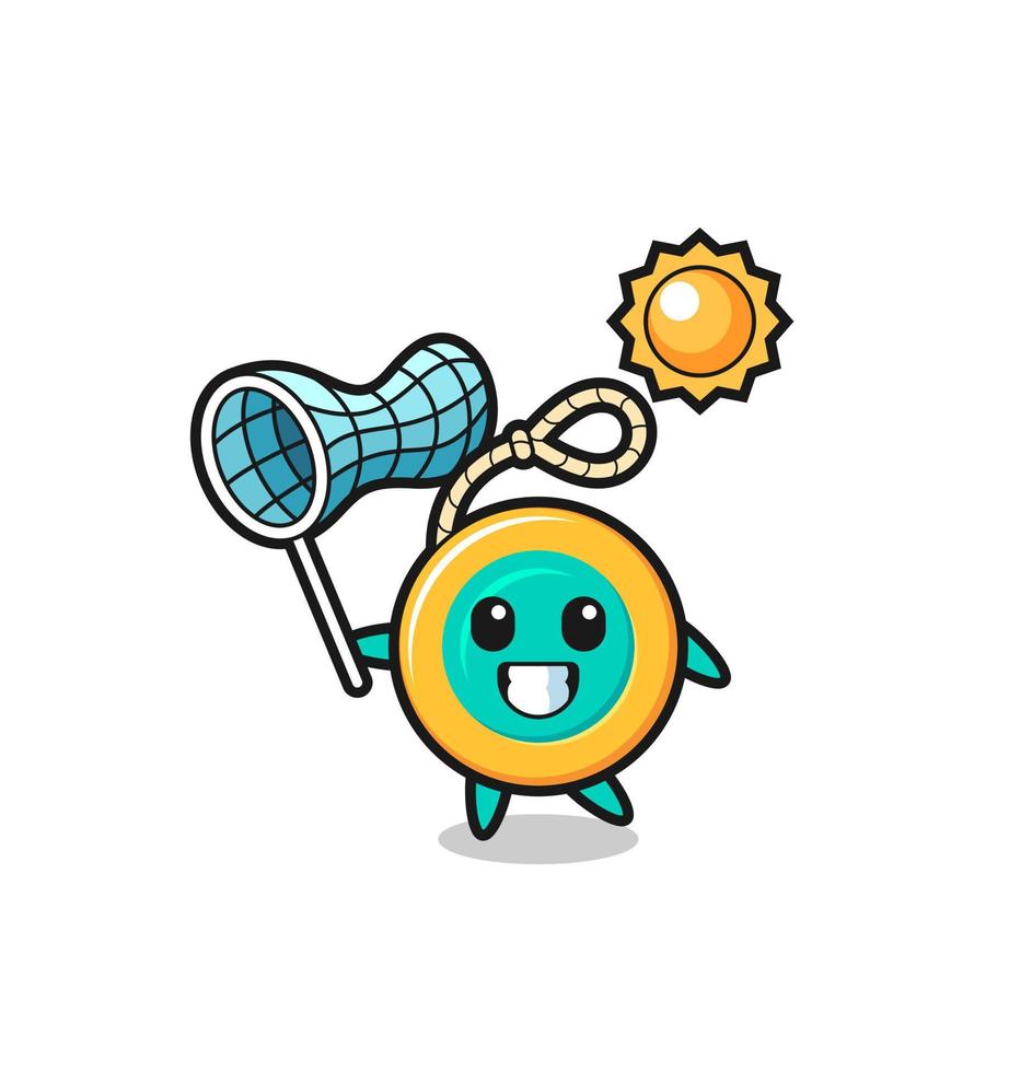yoyo mascot illustration is catching butterfly vector