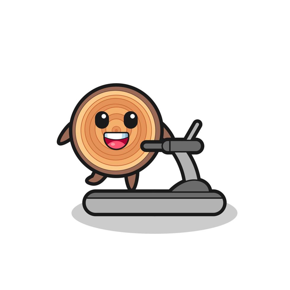 wood grain cartoon character walking on the treadmill vector