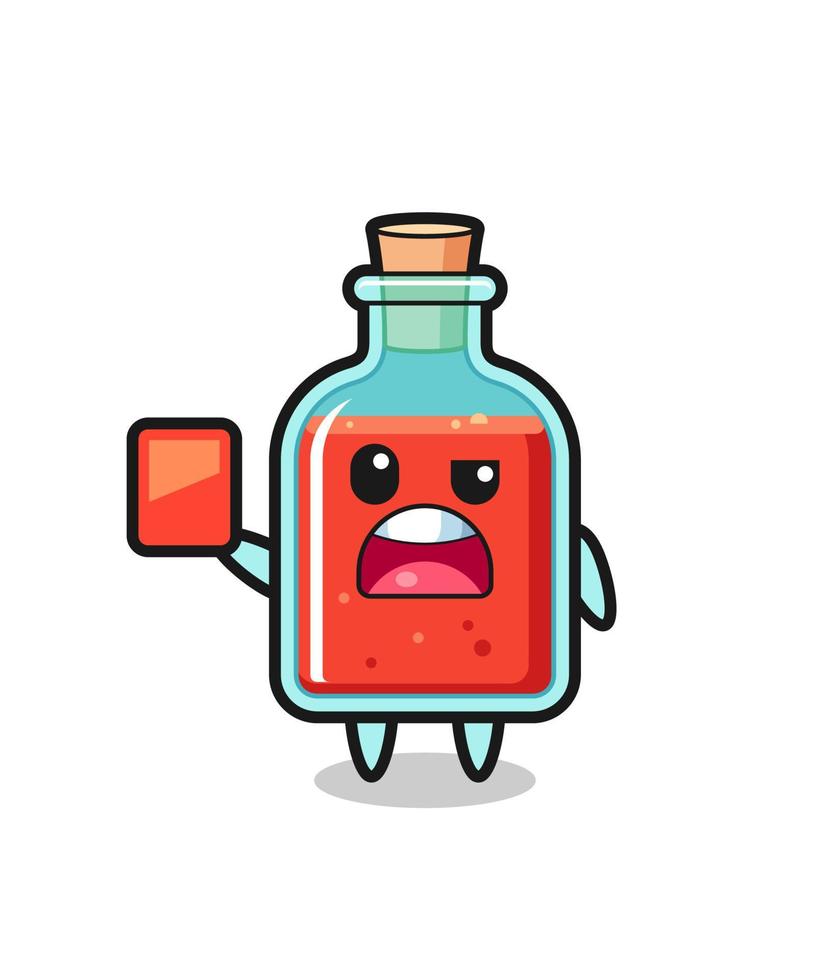 square poison bottle cute mascot as referee giving a red card vector