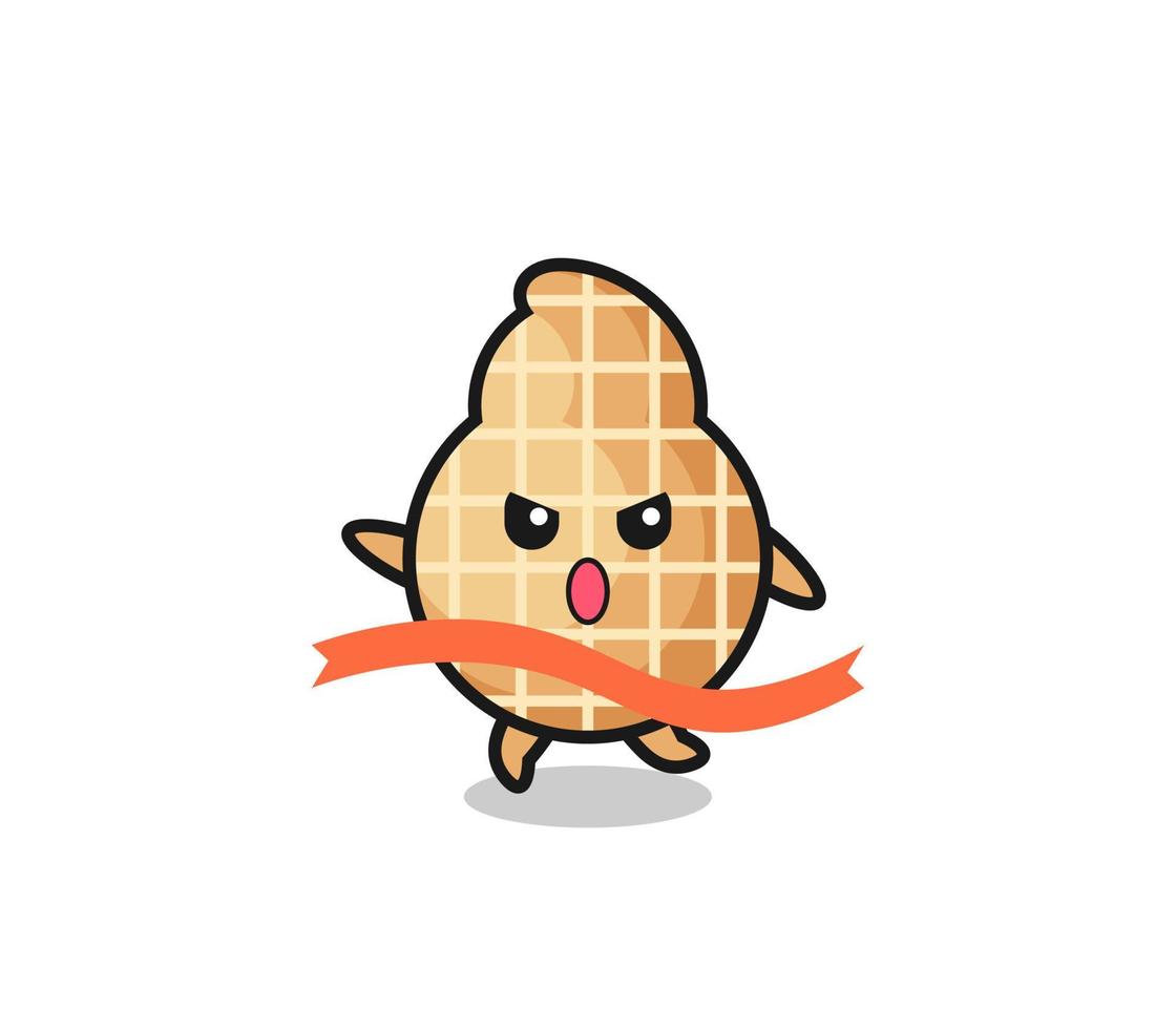 cute peanut illustration is reaching the finish vector