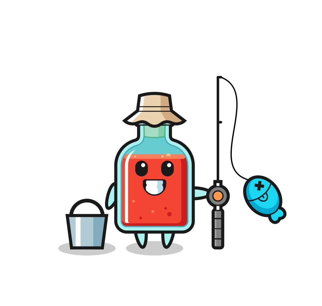 Mascot character of square poison bottle as a fisherman vector