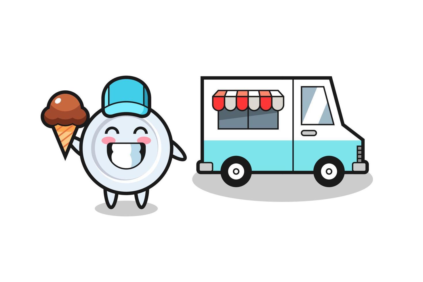 Mascot cartoon of plate with ice cream truck vector