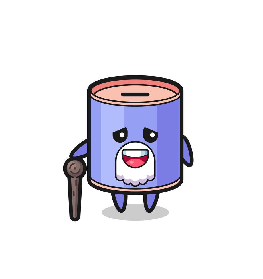 cute cylinder piggy bank grandpa is holding a stick vector