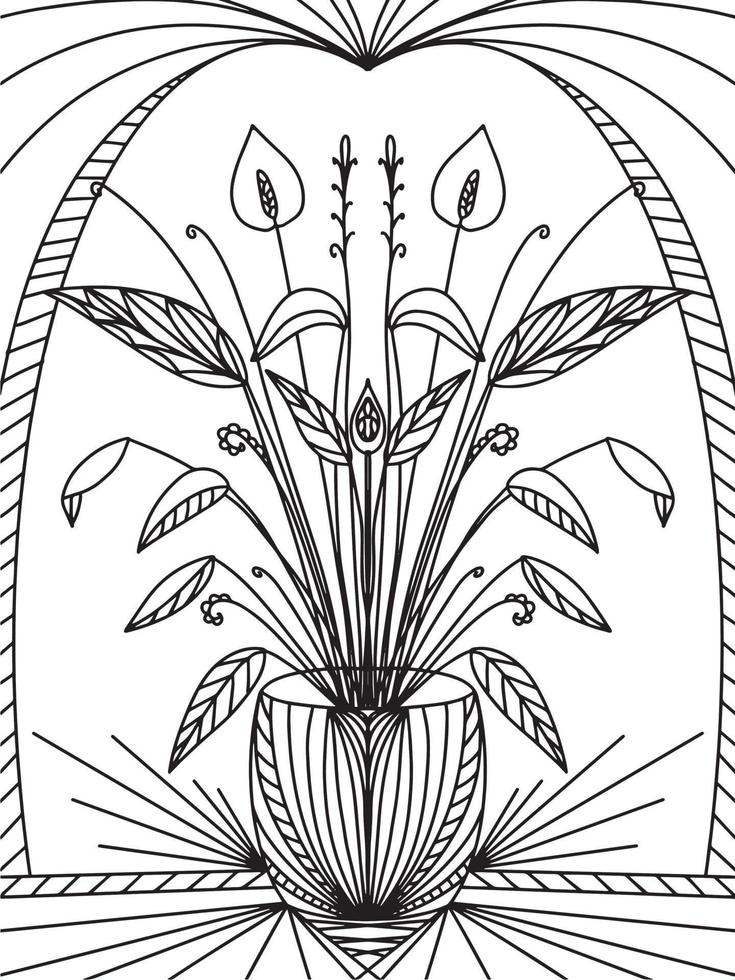 blooming spathiphyllus flower houseplant illustration coloring book vector