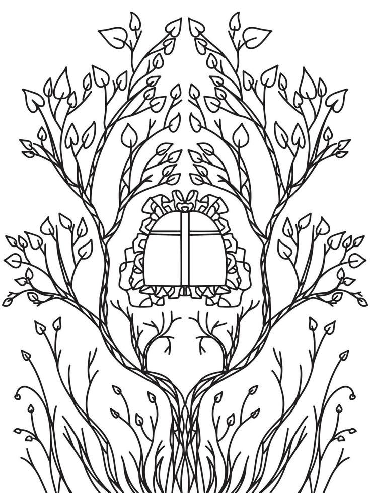 magic tree house with plants winding through the window illustration coloring book vector