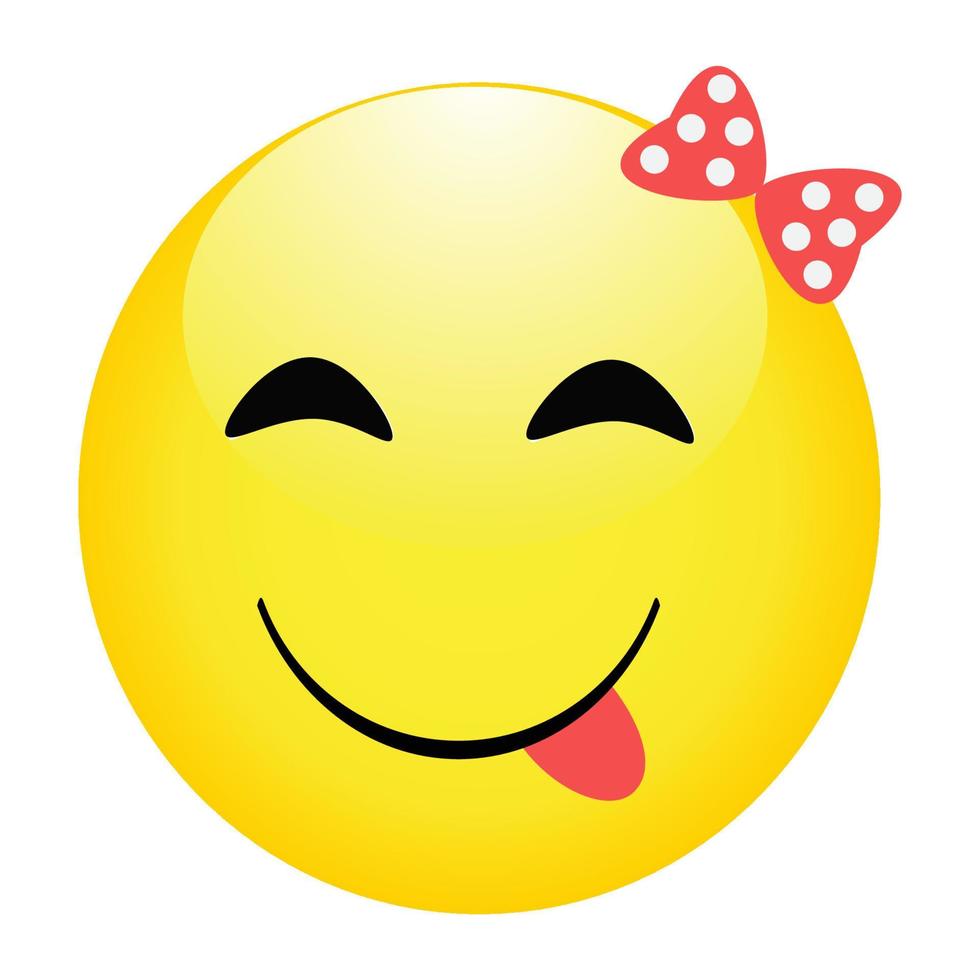 Cartoon and funny character with red bow and sticking out tongue vector