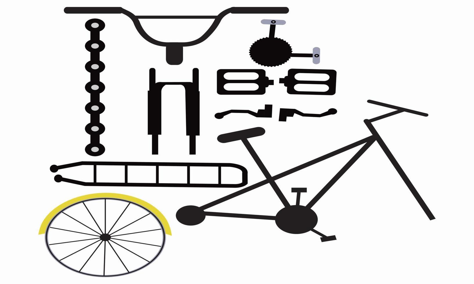 Bicycle Parts equipment Vectors Accessories Silhouette Set Elements