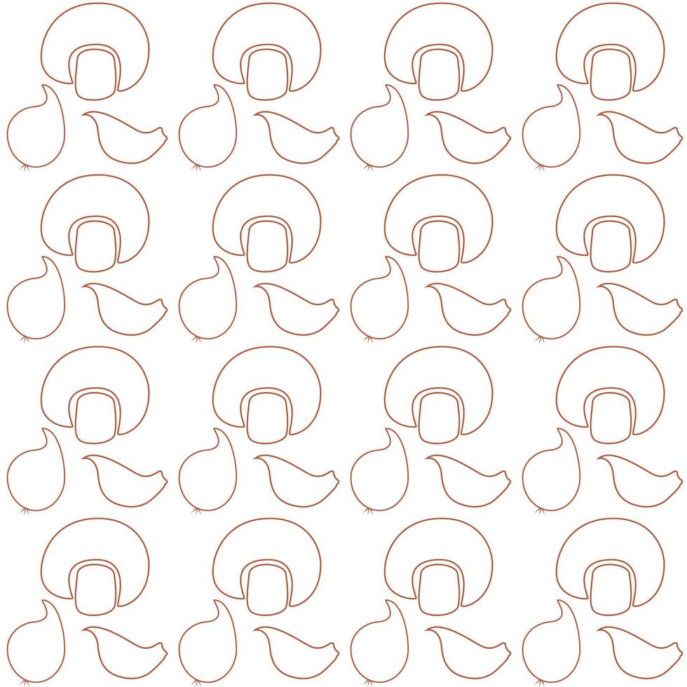 patrón lineal sin costuras con champiñones, cabeza de cebolla y diente de ajo. fondo abstracto. vector