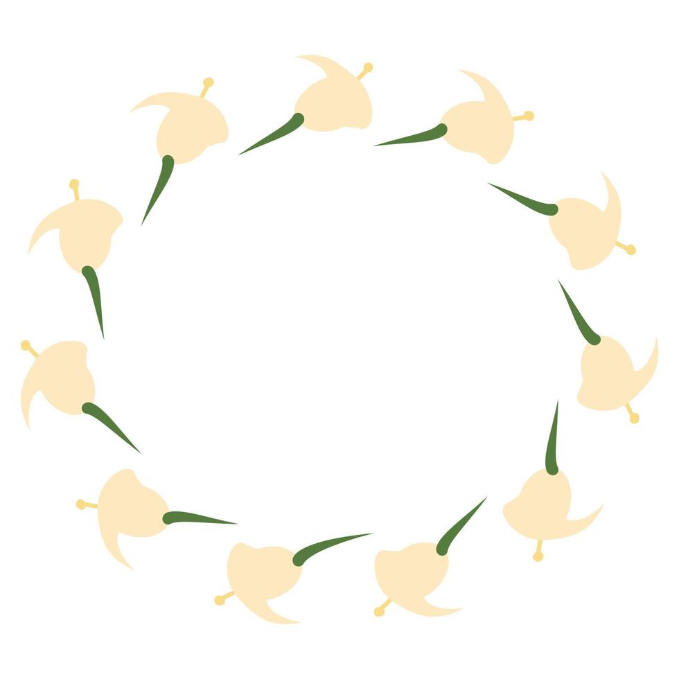Round frame of flowers in trendy shades in a minimalist cartoon style vector