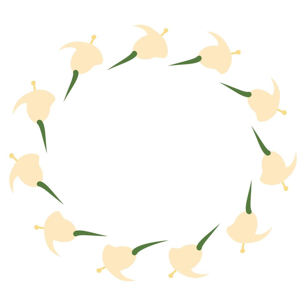 Round frame of flowers in trendy shades in a minimalist cartoon style vector