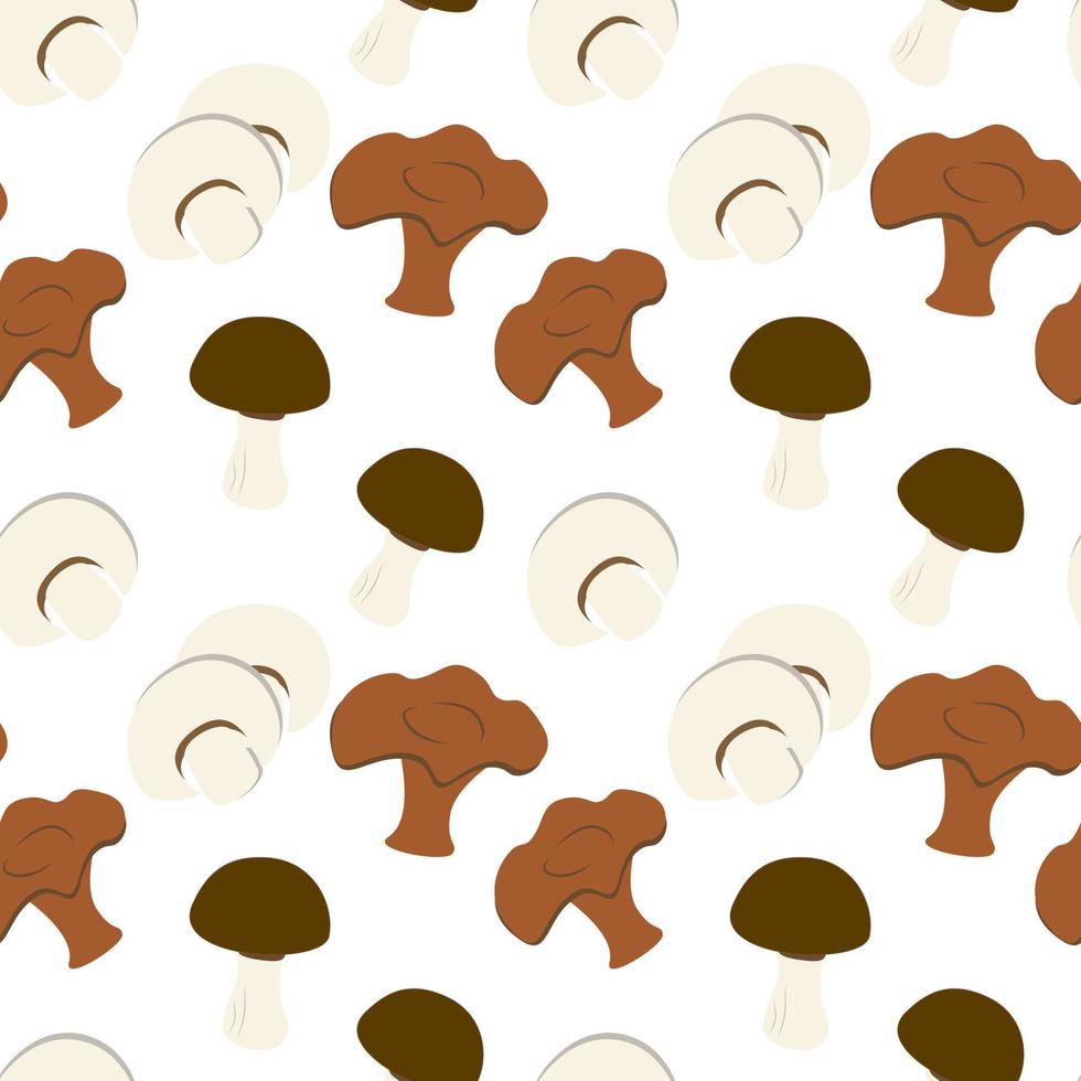 Seamless pattern of different mushrooms in cartoon style. vector