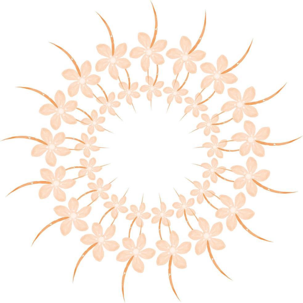 A round frame of flowers in trendy orange shades, done in a watercolor style. vector