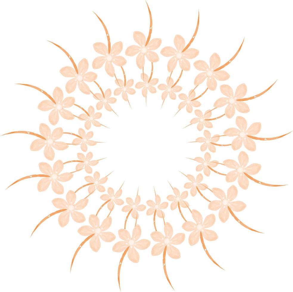 A round frame of flowers in trendy orange shades, done in a watercolor style. vector