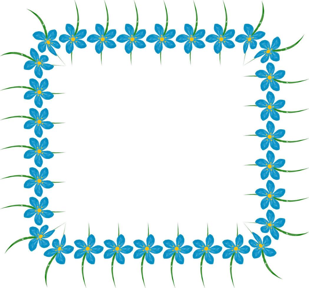 A square frame of flowers in trendy blue shades done in watercolor manner. vector