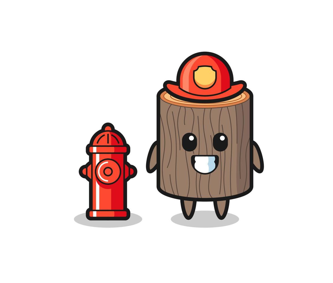 Mascot character of tree stump as a firefighter vector