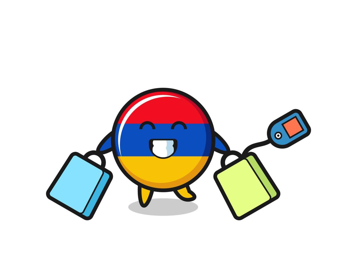 armenia flag mascot cartoon holding a shopping bag vector