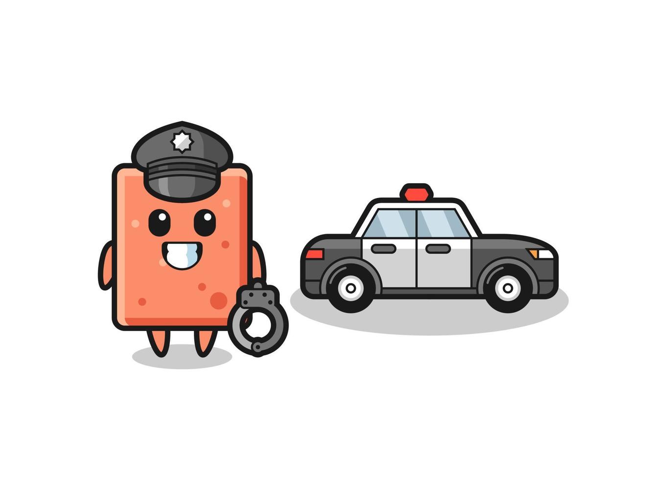 Cartoon mascot of brick as a police vector