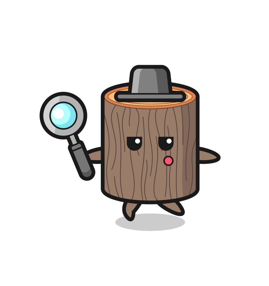 tree stump cartoon character searching with a magnifying glass vector