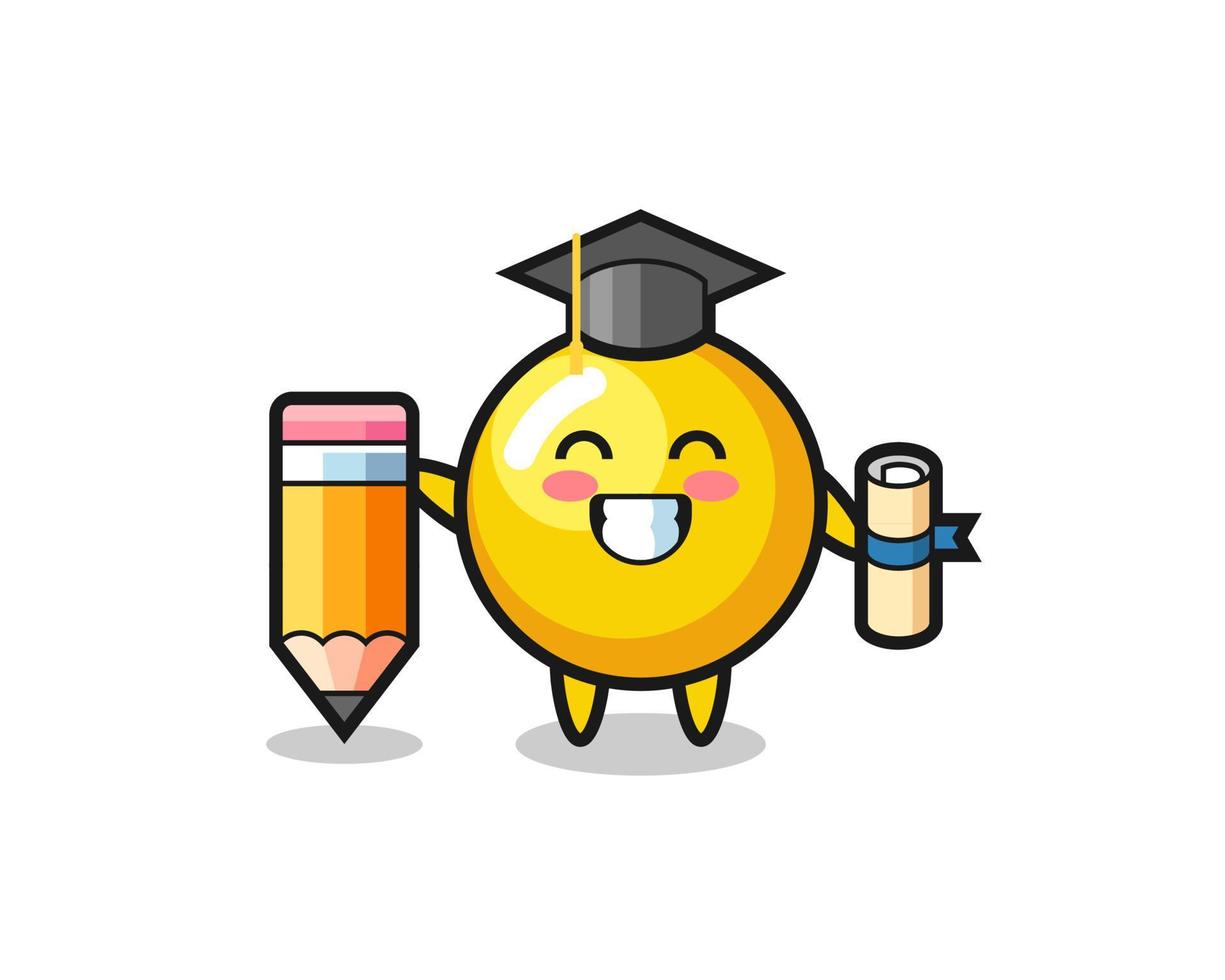 egg yolk illustration cartoon is graduation with a giant pencil vector