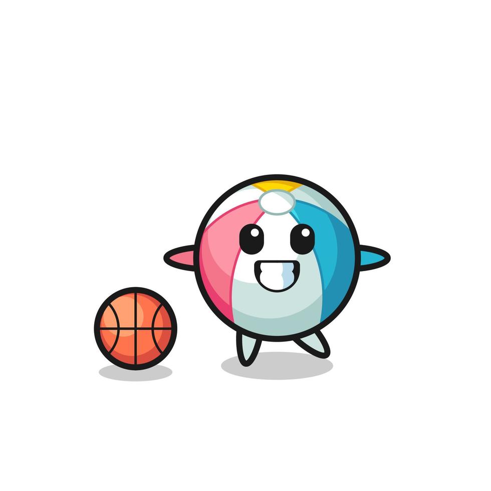 Illustration of beach ball cartoon is playing basketball vector