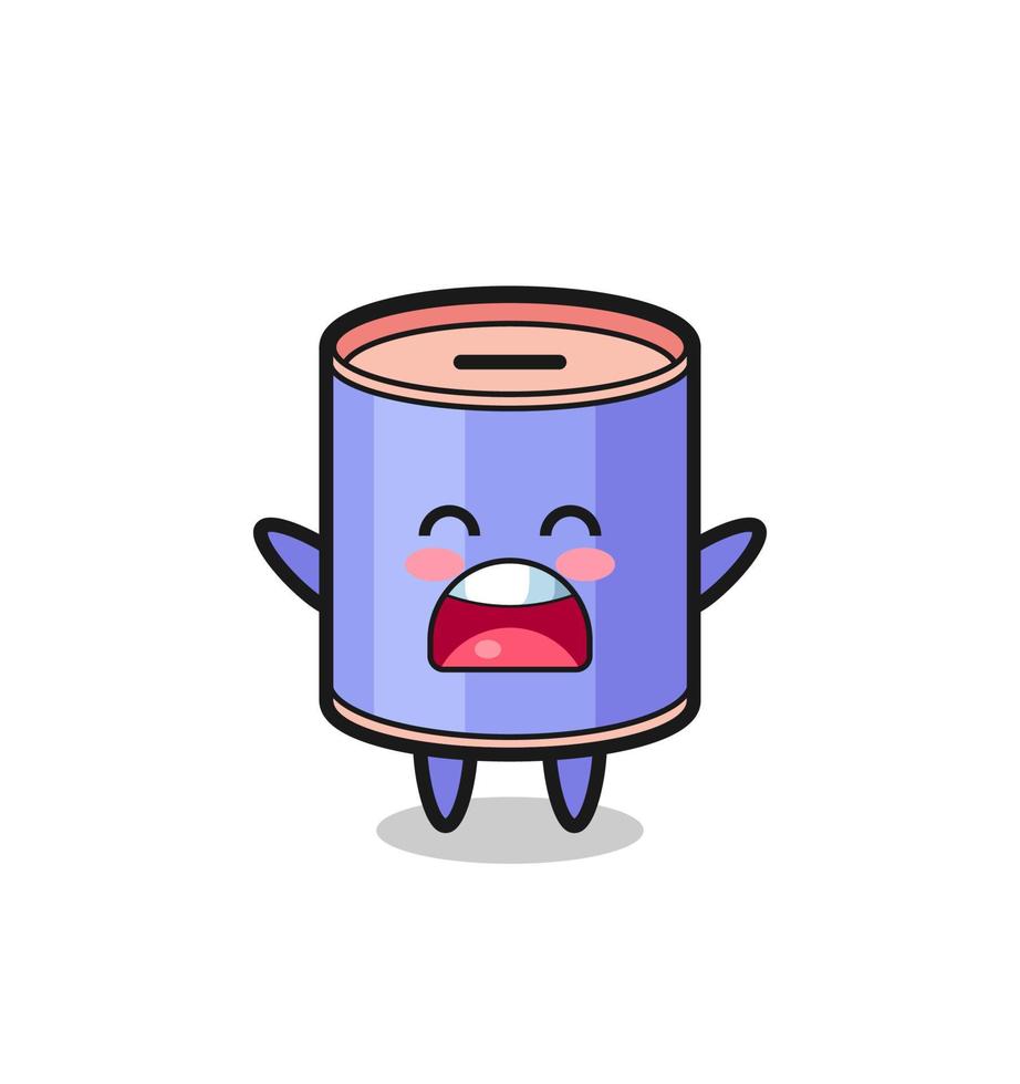 cute cylinder piggy bank mascot with a yawn expression vector