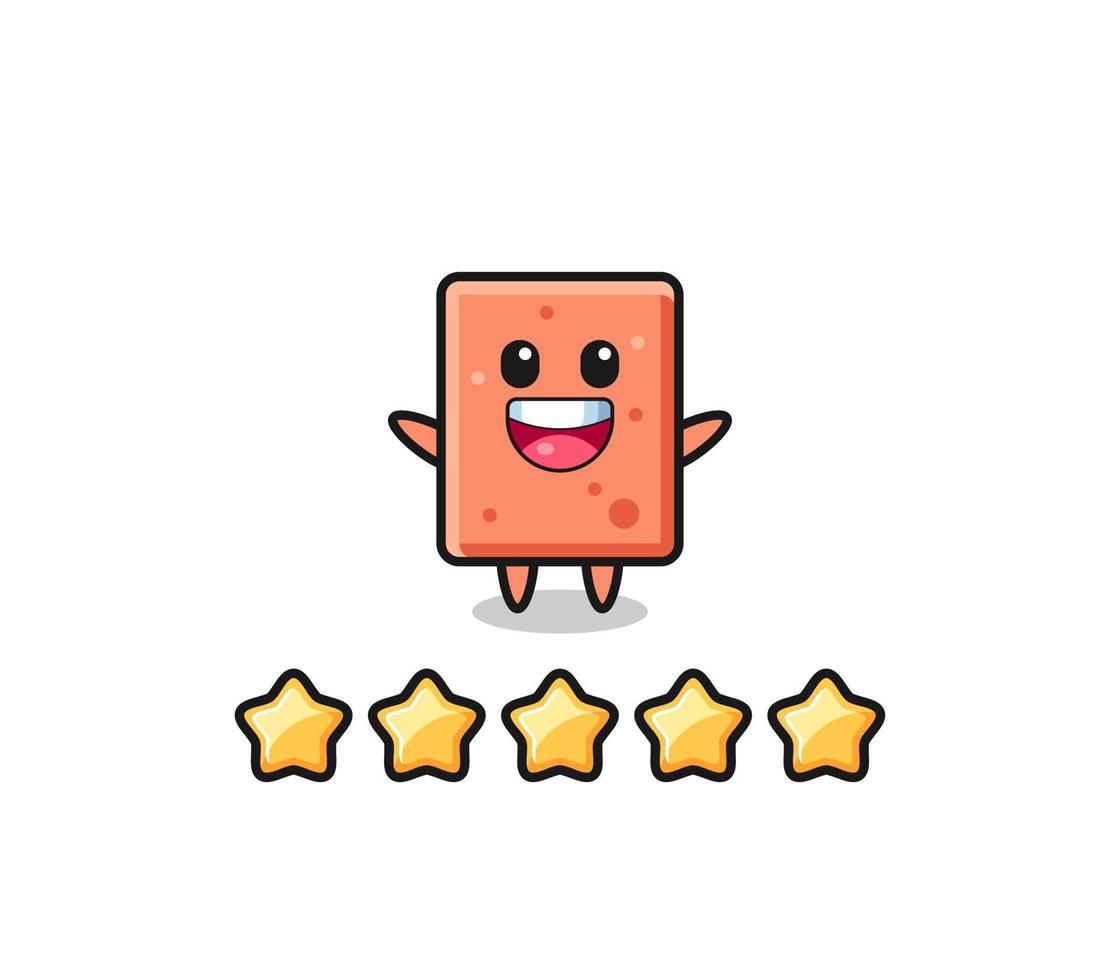 la ilustración de la mejor calificación del cliente, lindo personaje de ladrillo con 5 estrellas vector