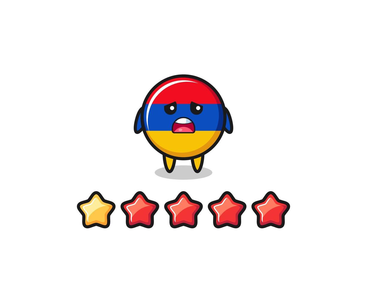 the illustration of customer bad rating, armenia flag cute character with 1 star vector