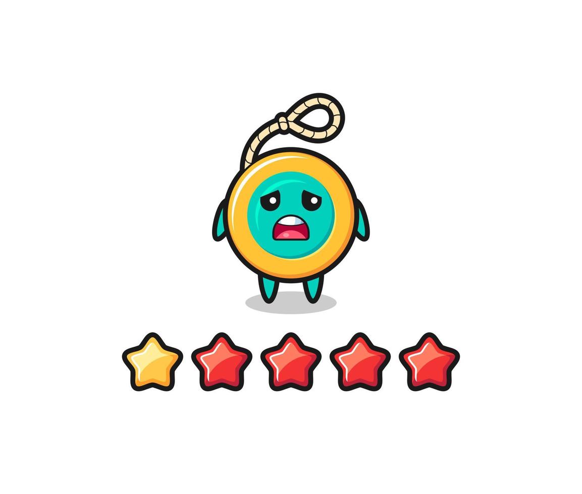 the illustration of customer bad rating, yoyo cute character with 1 star vector