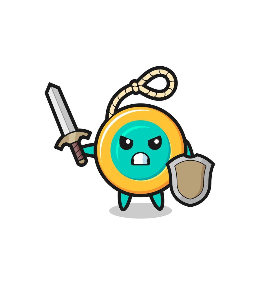 cute yoyo soldier fighting with sword and shield vector