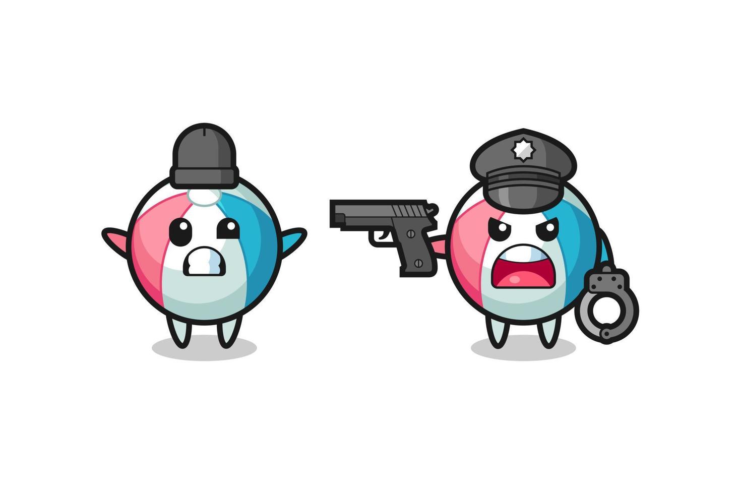 illustration of beach ball robber with hands up pose caught by police vector