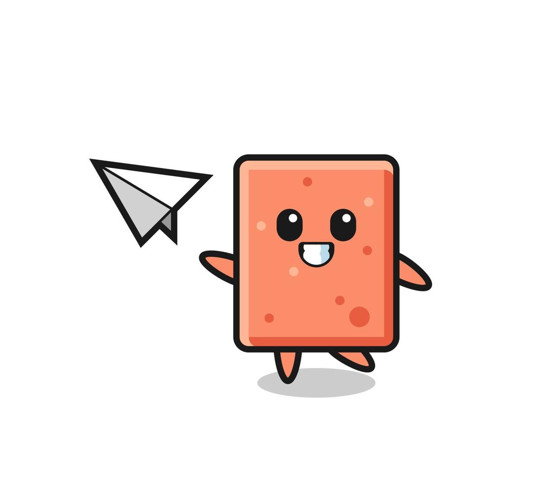 brick cartoon character throwing paper airplane vector