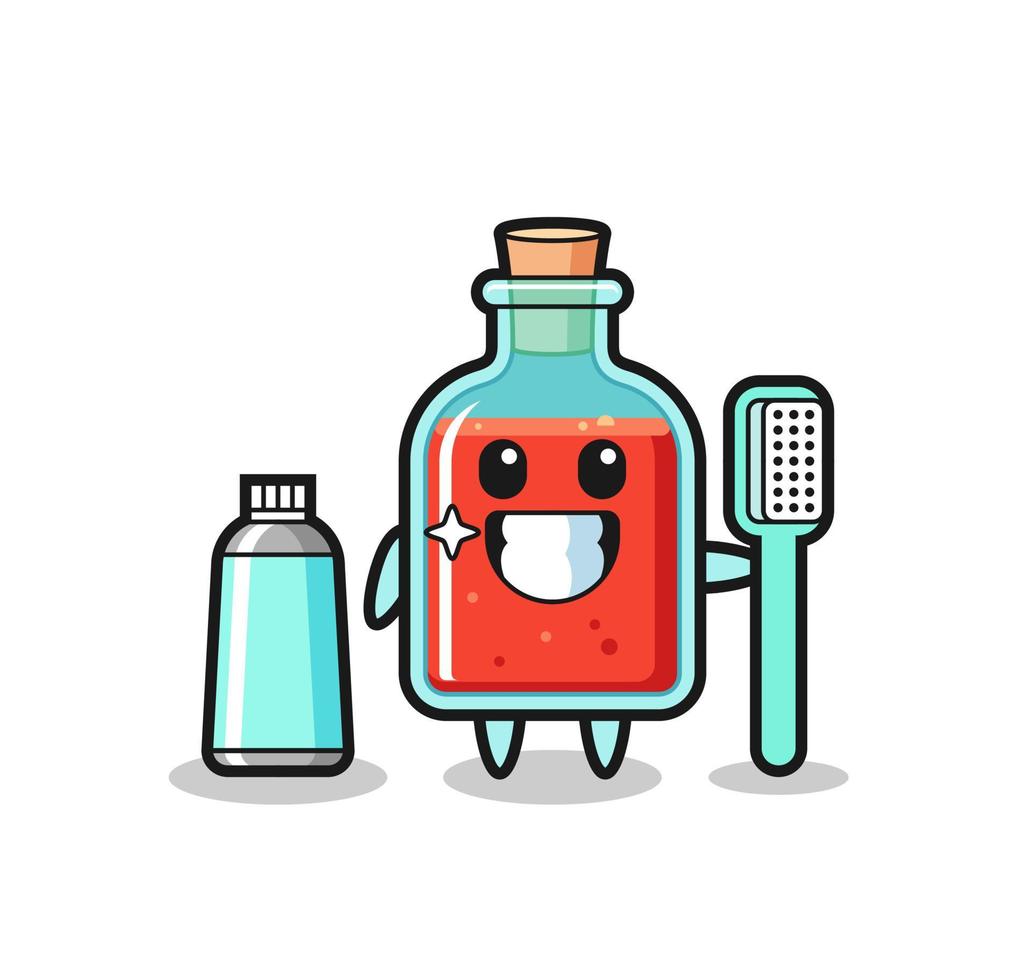 ilustración de mascota de una botella de veneno cuadrada con un cepillo de dientes vector