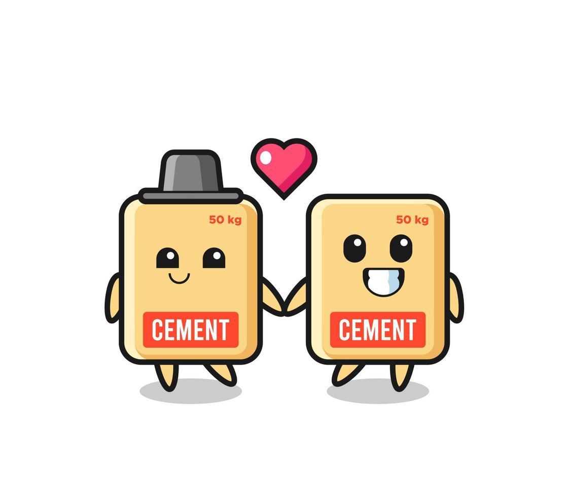 cement sack cartoon character couple with fall in love gesture vector